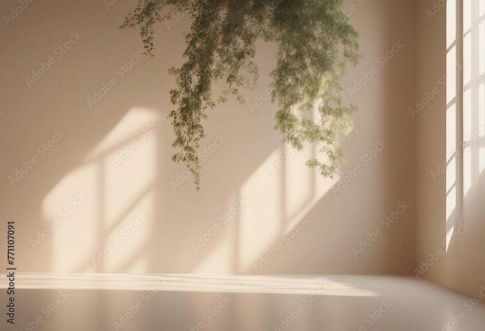 Poster minimalistic abstract gentle light beige background for product presentation with light andand intri