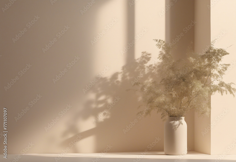 Poster minimalistic abstract gentle light beige background for product presentation with light andand intri