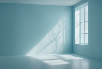 Minimal abstract light blue background for product presentation Shadow and light from windows on pla