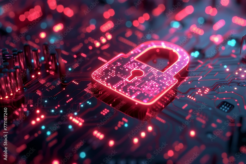 Aufkleber a computer chip with a red lock on it
