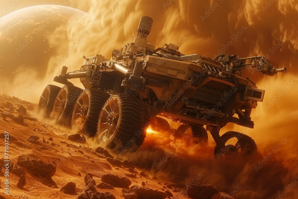 Poster mars rover. background with selective focus and copy space