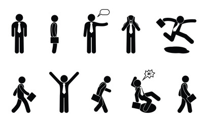 business icons set, stick figure, people isolated, businessman silhouettes