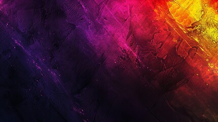 A glowing abstract banner features a gradient of purple, red, yellow, orange, and black, set against a dark grainy texture with ample space for content - obrazy, fototapety, plakaty