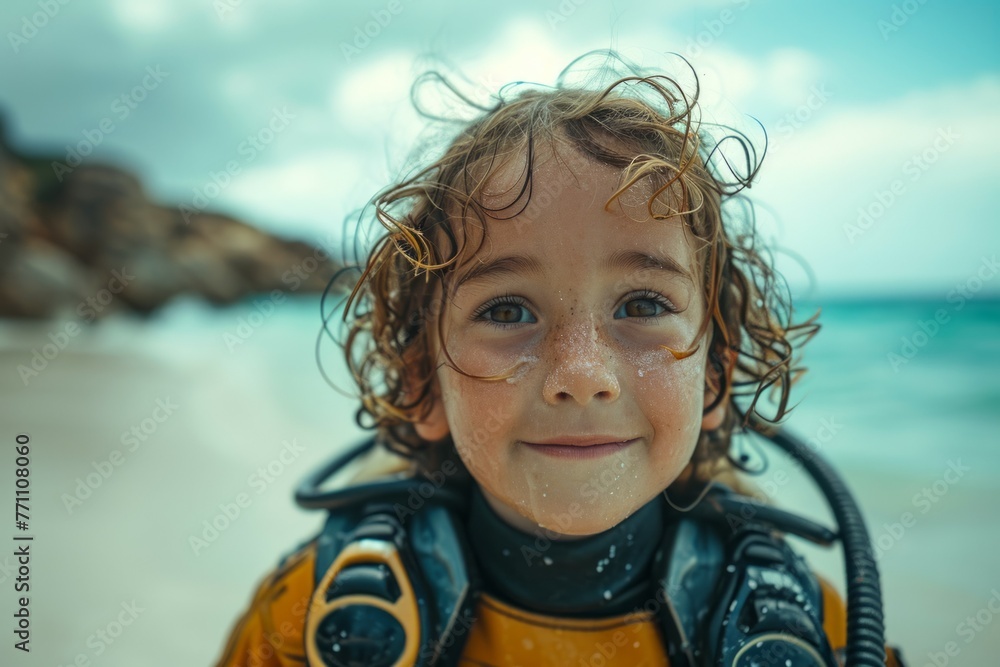 Poster child at diving lessons. background with selective focus and copy space