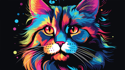 Abstract cat portrait colors vector illustration fl - obrazy, fototapety, plakaty
