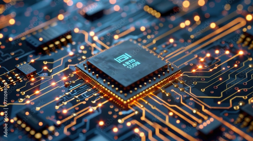 Poster central computer processors cpu concept. motherboard digital chip. technology science background.