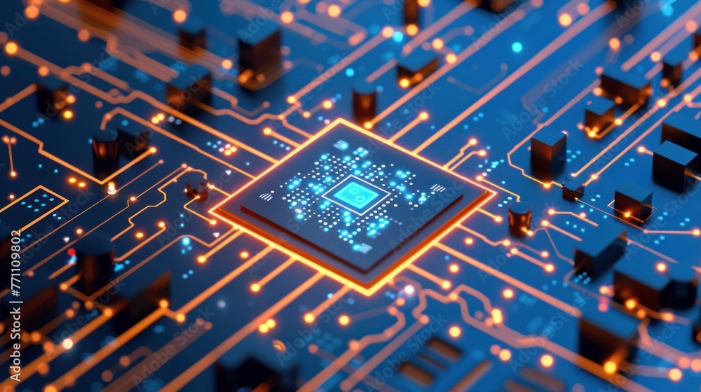 Poster central computer processors cpu concept. motherboard digital chip. technology science background.