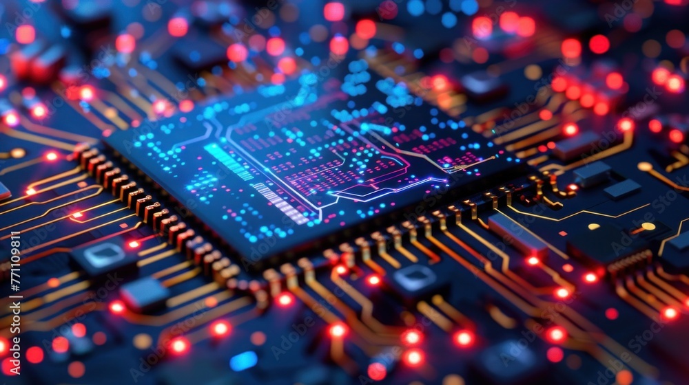 Poster central computer processors cpu concept. motherboard digital chip. technology science background.