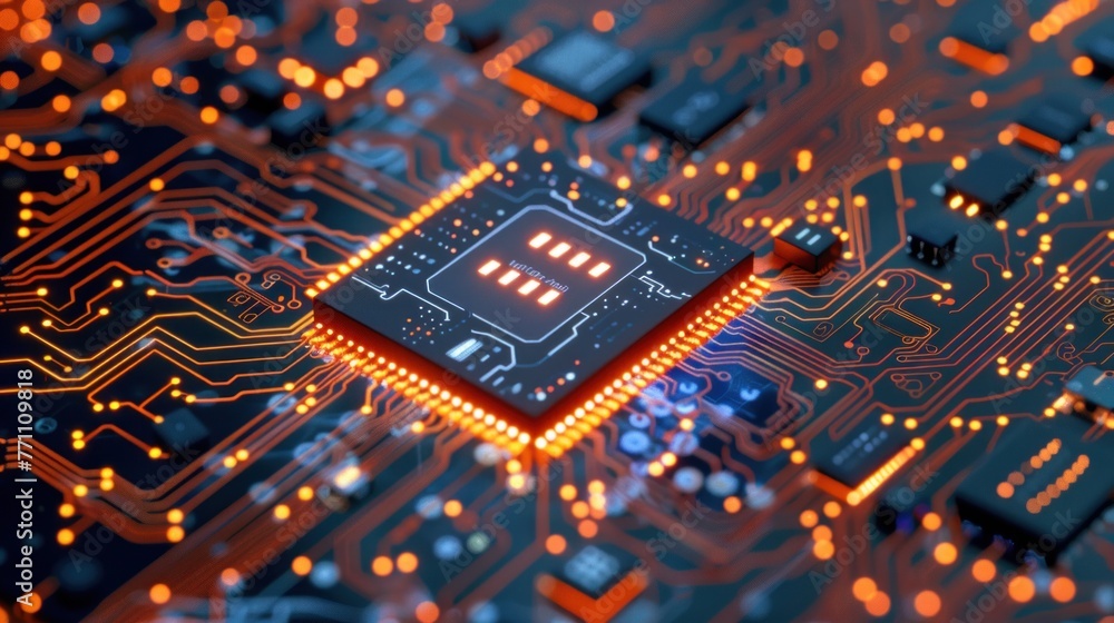 Poster central computer processors cpu concept. motherboard digital chip. technology science background.