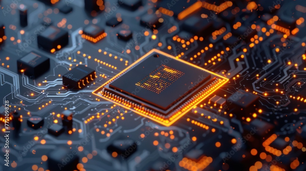 Poster central computer processors cpu concept. motherboard digital chip. technology science background.