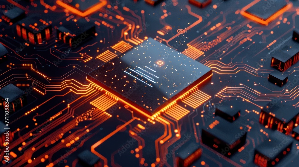 Poster central computer processors cpu concept. motherboard digital chip. technology science background.