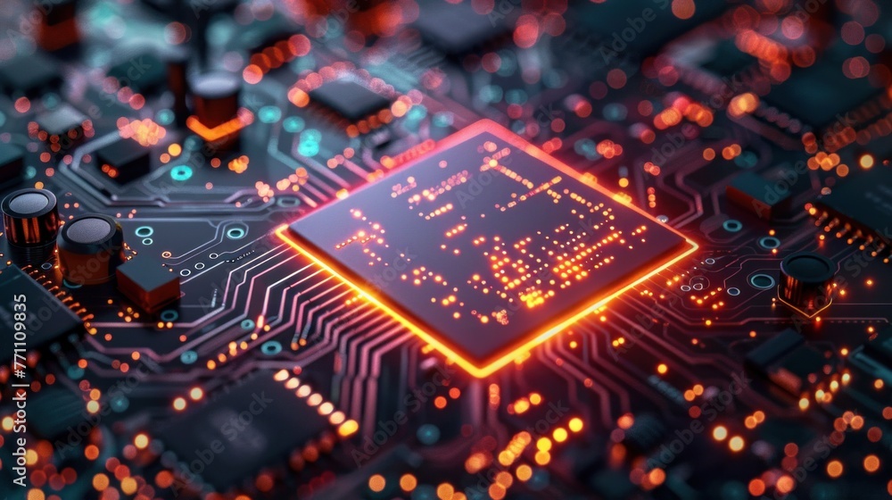 Poster central computer processors cpu concept. motherboard digital chip. technology science background.