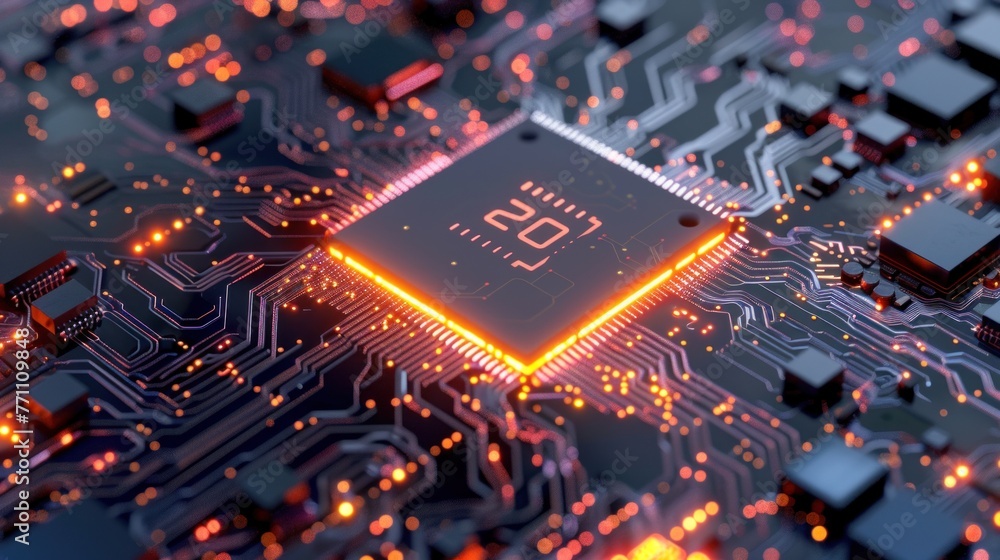 Poster central computer processors cpu concept. motherboard digital chip. technology science background.