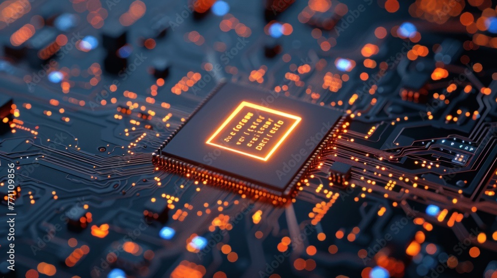 Poster central computer processors cpu concept. motherboard digital chip. technology science background.