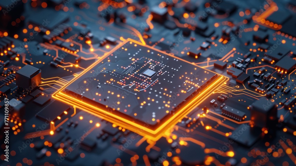 Poster central computer processors cpu concept. motherboard digital chip. technology science background.