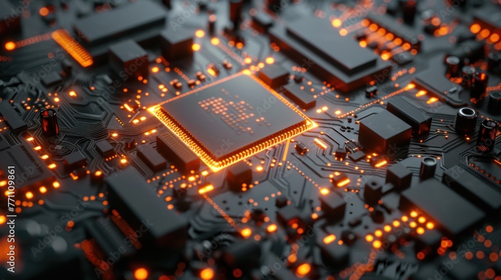 Poster central computer processors cpu concept. motherboard digital chip. technology science background.
