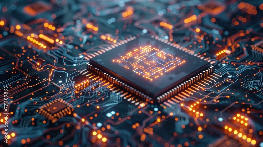 Poster central computer processors cpu concept. motherboard digital chip. technology science background.