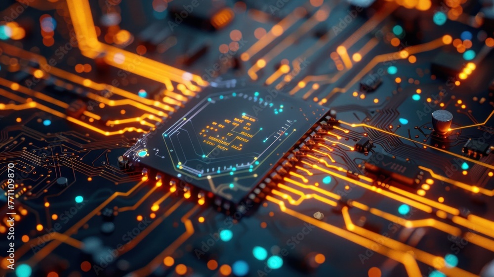 Poster central computer processors cpu concept. motherboard digital chip. technology science background.