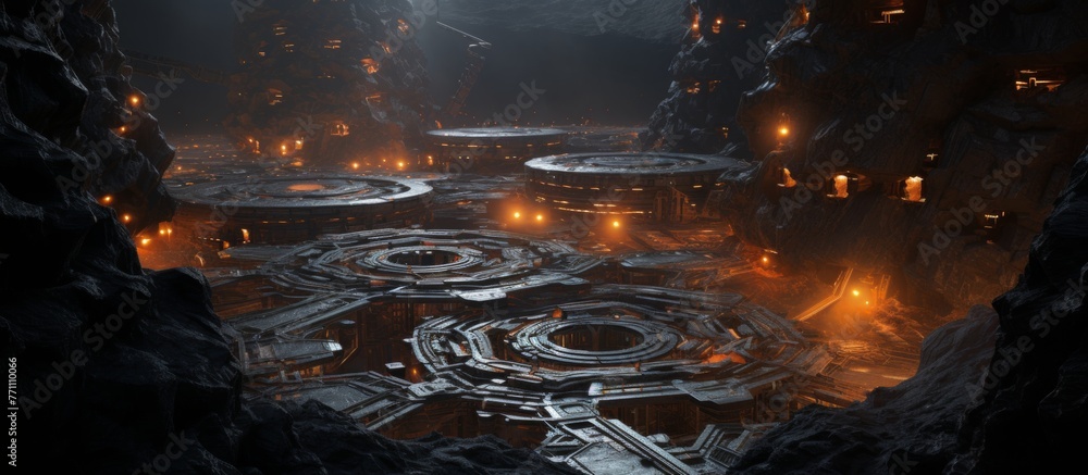 Poster the cave resembles a mysterious landscape with circular shapes, creating an illusion of water drople