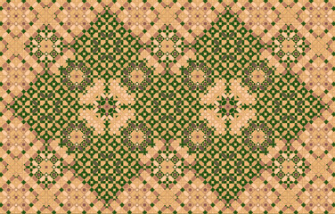 Detailed motif inspired by Moroccan mosaics and arabesque art,  Geometric shape, Islamic seamless pattern, a modern and unique Islamic ornament, triangle background, green and beige color