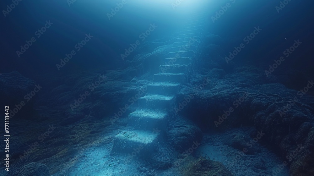 Poster a ladder reaching into the unknown disappearing into a boundless void representing the endless pursu