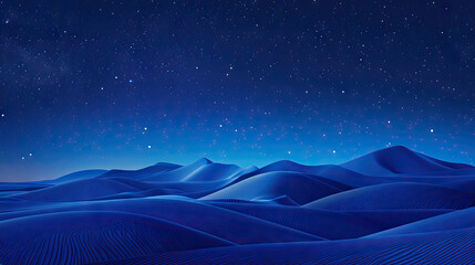 3D Rendering of Desert Dunes at Night: Sahara Landscape with Starry Sky - obrazy, fototapety, plakaty