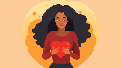 Beautiful black woman holding a big heart. Love sel