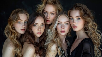 Obraz premium Group portrait of six beautiful ladies with different skin and hair color