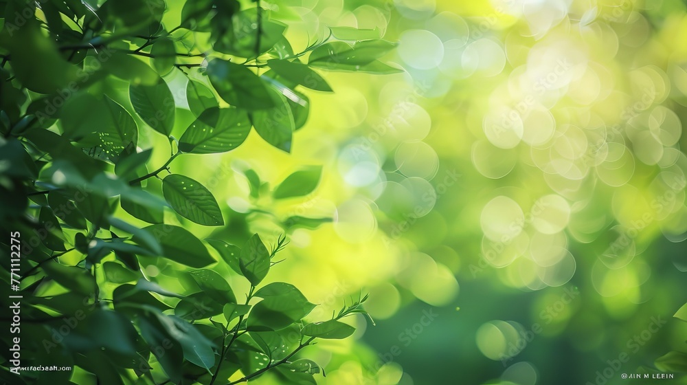 Wall mural a soft green natural bokeh background provides a serene and calming backdrop for various uses
