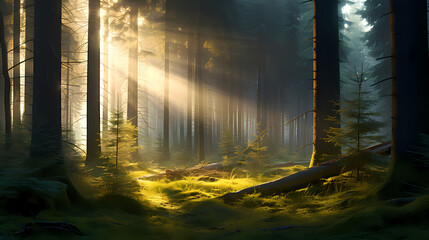 Natural woods illuminated by sunlight