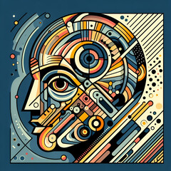 Human head illustration in facets geometrical art style. Facets geometrical illustration of a human head profile