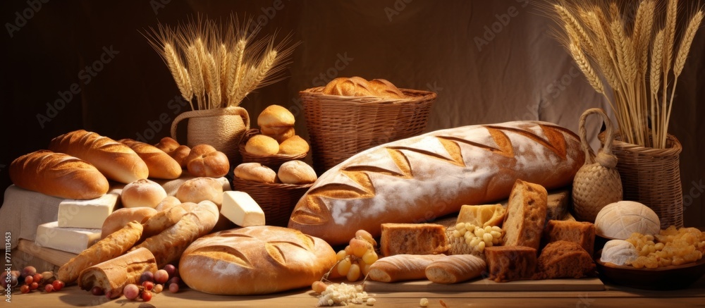 Poster the table is filled with a variety of bread types, each made with different ingredients and recipes.