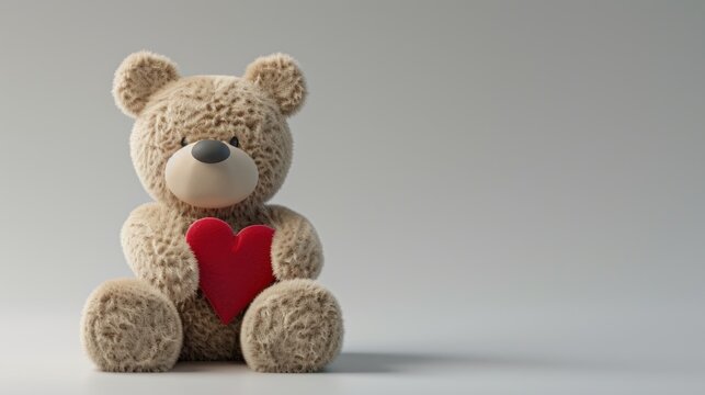 Rendering Teddy Bear Holding a Heart isolated background. AI generated image