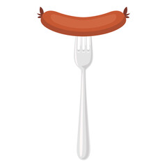 Vector Flat Sausage and Fork Closeup Isolated on a White Background. Cartoon Sausage Design Template