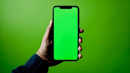 A person holding a phone with green screen on it,.copy space,mockup - obrazy, fototapety, plakaty