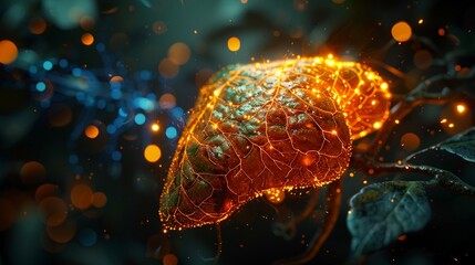 Anatomy of a Human Liver - Intricate Vascular Network in 3D Illustration - obrazy, fototapety, plakaty