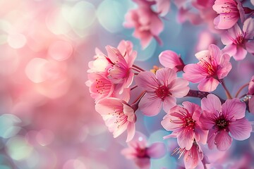 Beautiful sakura flowers with blurred gradient spring nature background image.