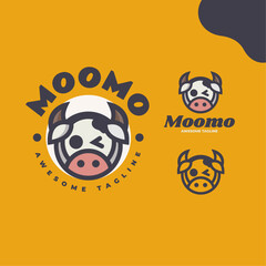 Vector Logo Illustration Cow Simple Mascot Style.