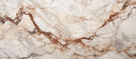 A detailed shot of a marble texture featuring a mix of white and brown tones, resembling patterns...
