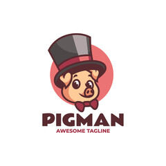 Vector Logo Illustration Pig Mascot Cartoon Style.