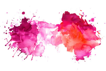 Vibrant magenta and coral watercolor paint splashes on white background. - obrazy, fototapety, plakaty