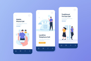 Illustration of phone call communication media onboard mobile ui template