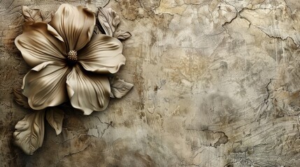 3D flower Wallpaper on textured background. wall decor , Poster , vintage flower ..