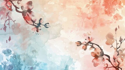 Watercolor painting of delicate spring blossoms, Concept of rebirth, freshness, and poetic floral art
 - obrazy, fototapety, plakaty