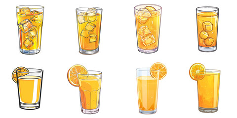 Orange juice png cartoon collection in 3d transparent for product presentation.