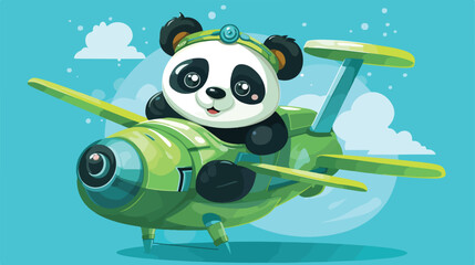 Cute Panda Character Flying Helicopter with Propell