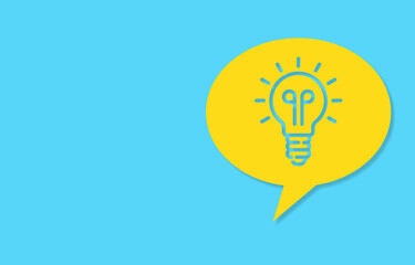 Light Bulb and Speech Bubbles on Blue Background with Copy Space