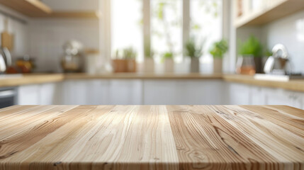 Empty table top counter and blur kitchen background