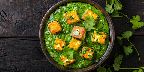 Savory Grilled Tofu Cubes on Vibrant Green Spinach Puree Dish