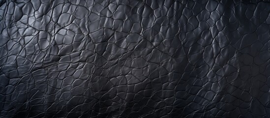 A detailed closeup of a black leather texture, showcasing its rich monochrome pattern and the contrast of darkness. The texture resembles fur or metal with a smooth and sleek appearance - obrazy, fototapety, plakaty